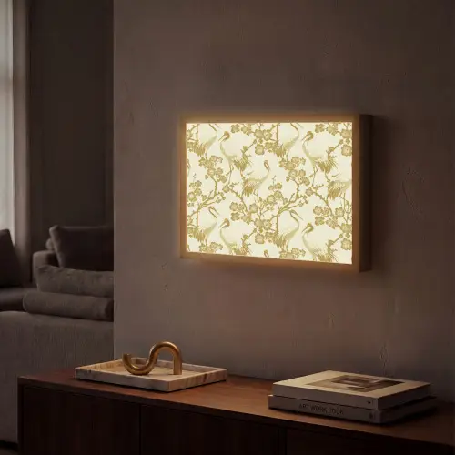 Kraanvogels - Kersenbloesem - Goud Light Box met batterij (Wandlamp) middel 907 -sfeer1
