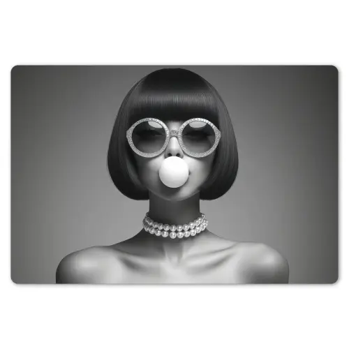 Vrouw - Zwart Wit - Ketting - Zonnebril Placemat vinyl groot -zzsfeer1_Kitchenyeah-website
