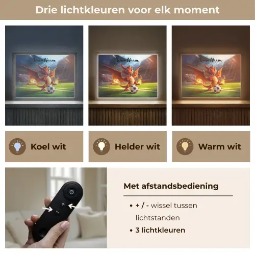 Draak - Voetbal - Vuur - Stadion Light Box met batterij (Wandlamp kind) middel -USP_lichtkleurNL