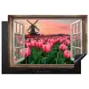 Doorkijk - Tulpen - Bloemen - Molen - Raam Inductie beschermer vinyl 3mm klein -3d