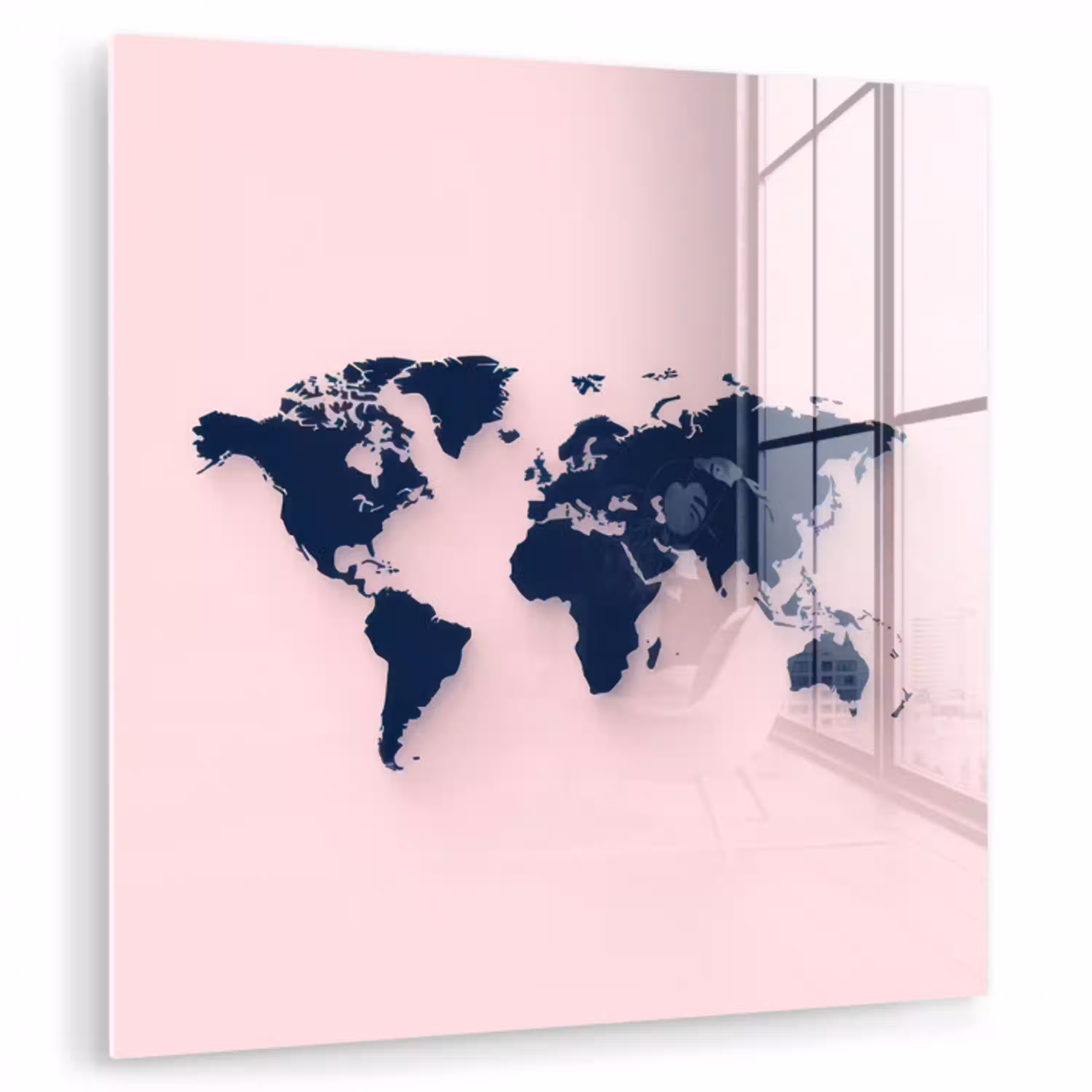 Roze - Contrast - Blauw - Wereldkaart plexiglas 5mm klein -zzzproduct_nieuw