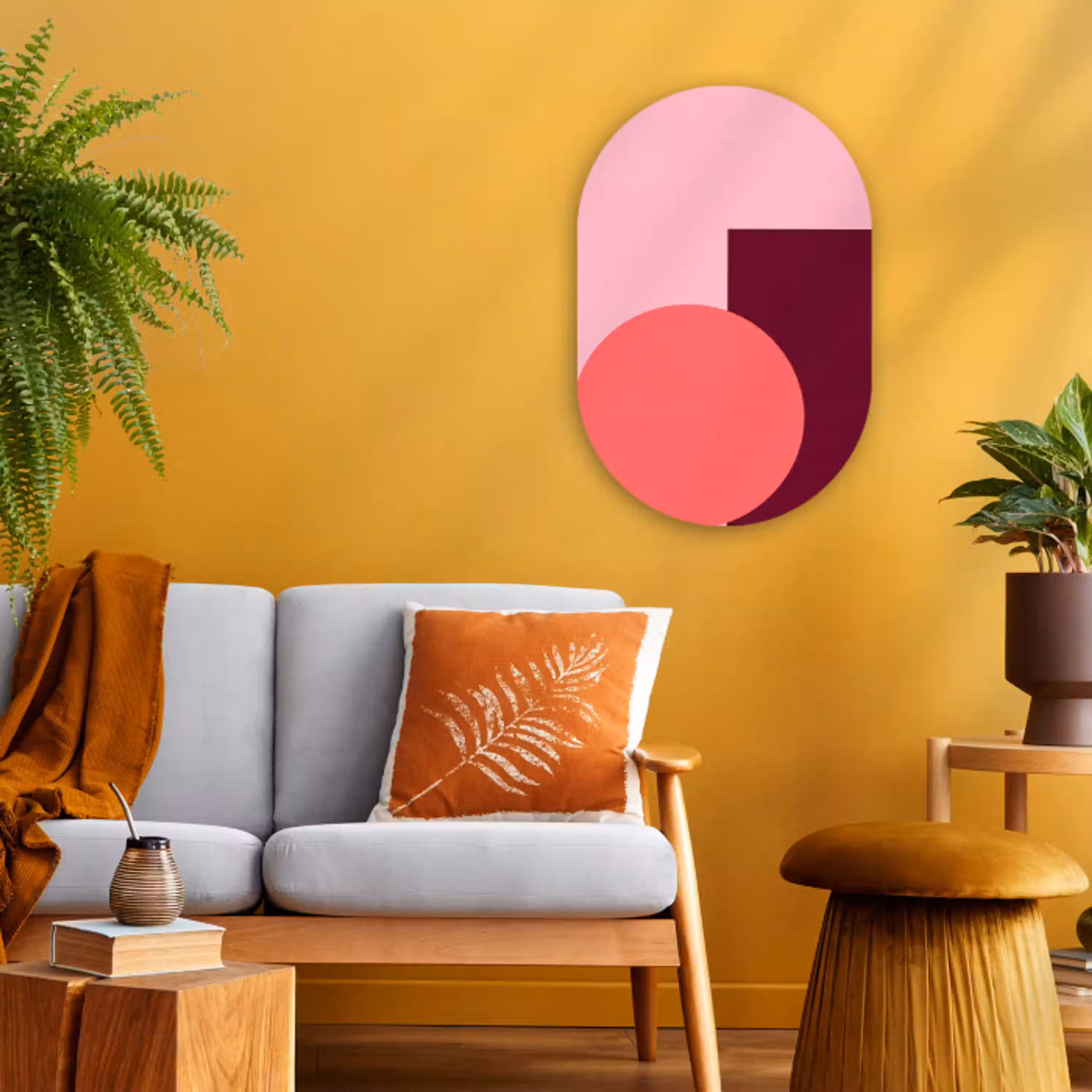Abstract - Vormen - Roze - Modern - Design Wandcirkel Ovaal Forex klein -sfeer4