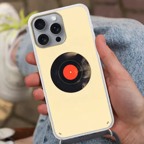 Illustratie - Vinylplaat - Beige - Vintage Hoesje iPhone 16 Pro Max met koord klein -sfeer3
