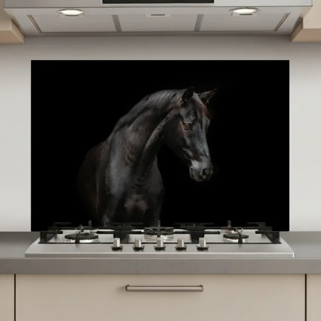 Paard - Dieren - Zwart - Portret keuken achterwand spatscherm klein -3d_website