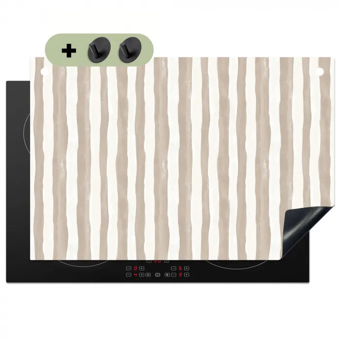 Minimalistisch - Strepen - Beige Inductie beschemer met haakjes klein 777 -3d