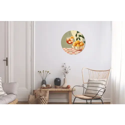 Citroenen - Glas - Tafelkleed - Geblokt Wandcirkel aluminium klein -woonkamer