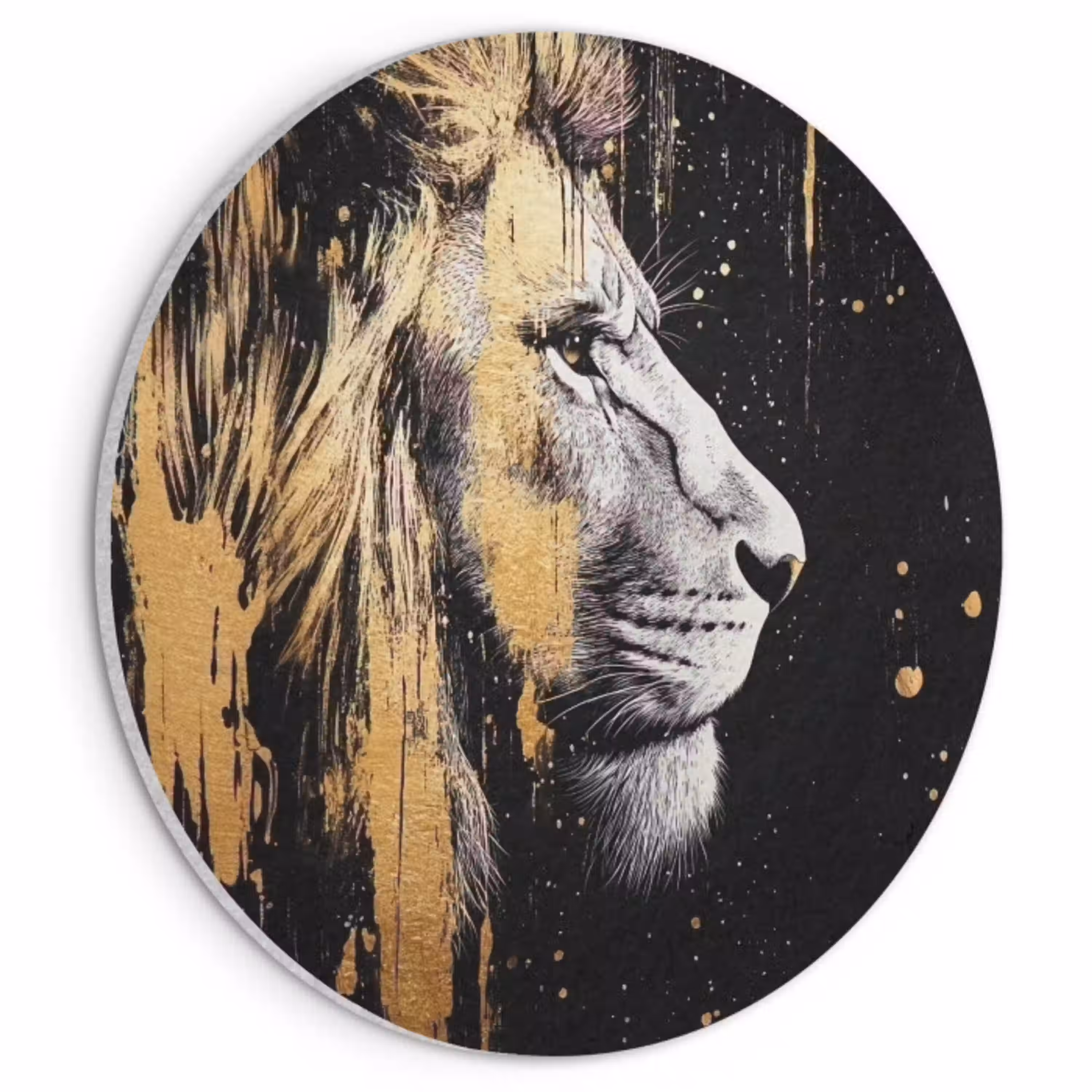 Portret - Leeuw - Abstract - Goud Akoestische PET Vilt - Rond klein -3d