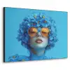 Vrouw - Bloem - Blauw - Modern - Bril - Portret Textielframe zwart klein -3d