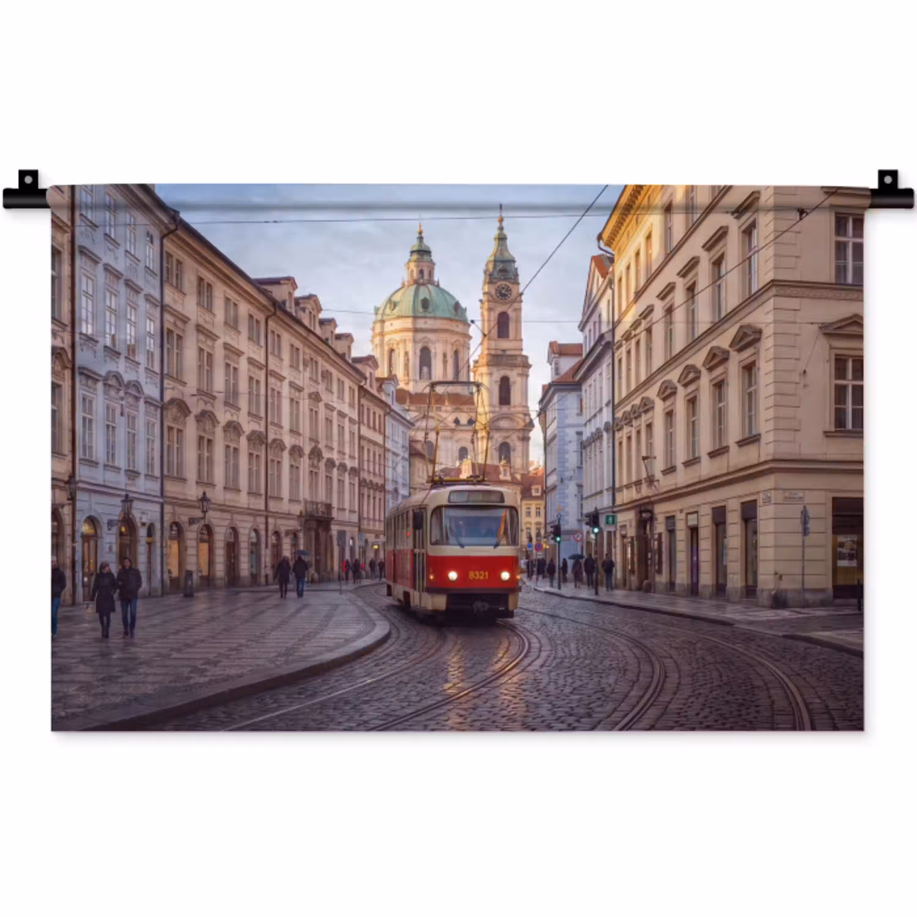 Tram - Straat - Stadsgezicht - Klassiek - Rood Wandkleed katoen klein -zz3d