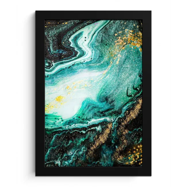 Marmerlook - Blauw - Goud - Glitter - Luxe - Marmer fotolijst zwart zonder passe partout klein -3d