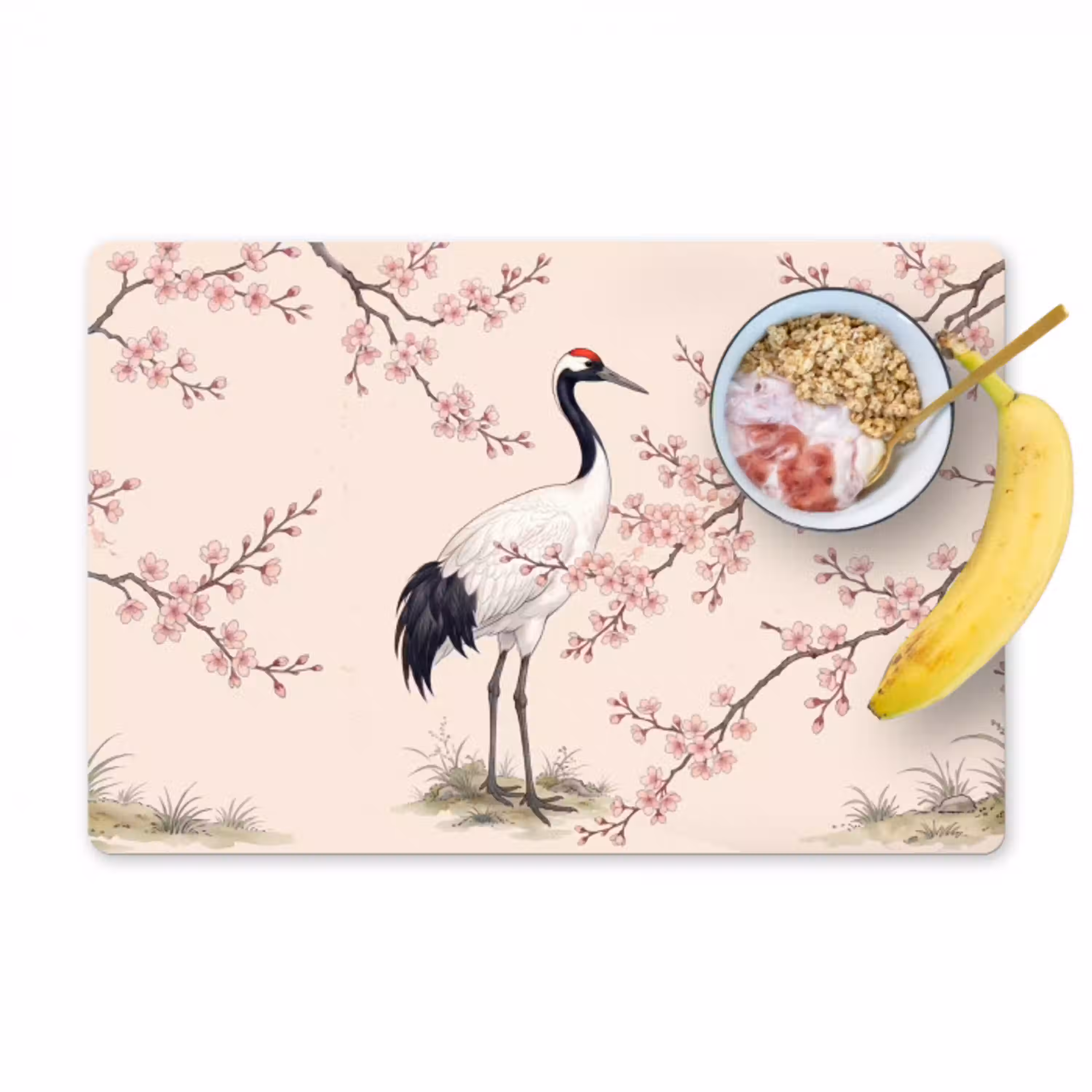 Aziatisch - Kraanvogel - Beige Placemat vinyl groot -zzzproduct_Kitchenyeah-website