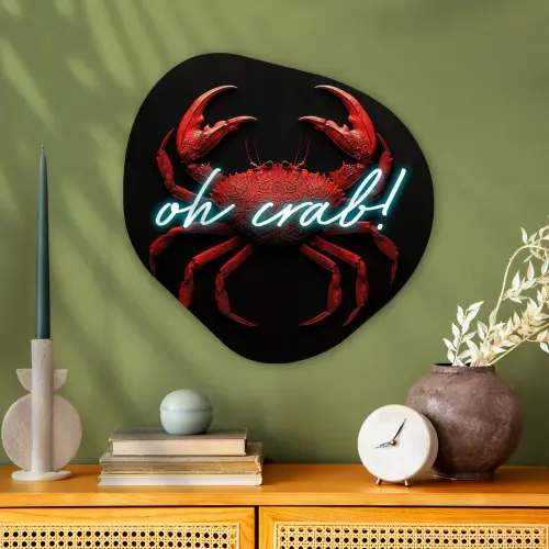 Krab - Rood - Neon - Quote Wandcirkel Organisch Aluminium middel -sfeer2