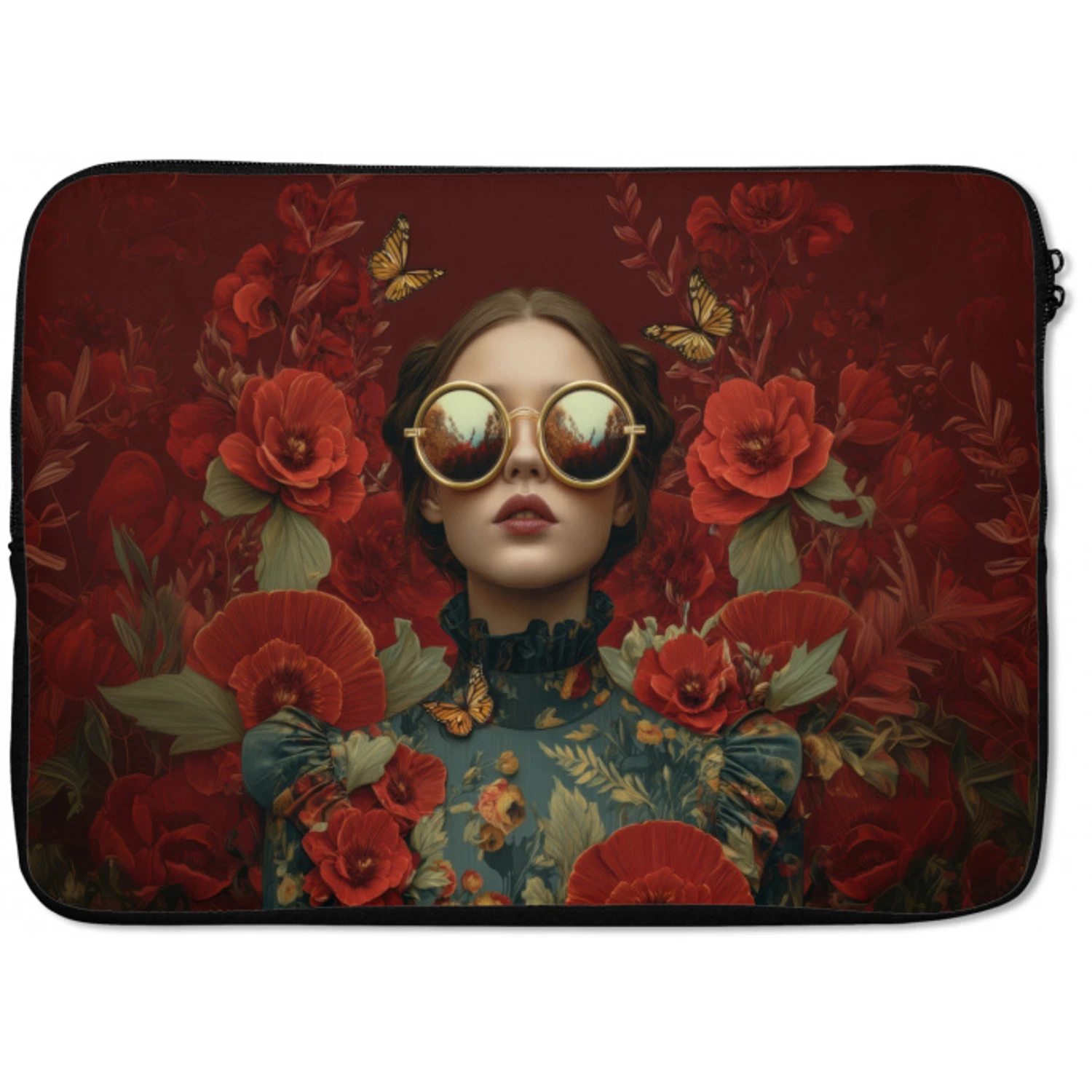 Bloemen - Dieprood - Zonnebril - Vrouw laptophoes neopreen klein -zkaufland3dotto