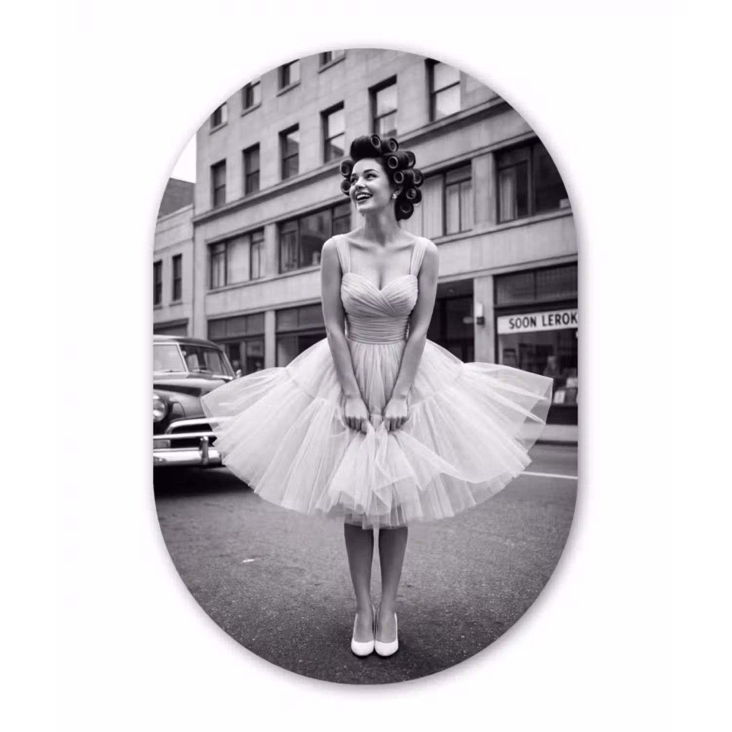 Forexbild Oval - Retro - Frau - Schwarz - Weiß