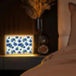 Bessen - Patroon - Blauw Light Box met kabel (Tafellamp) klein 924 -sfeer1
