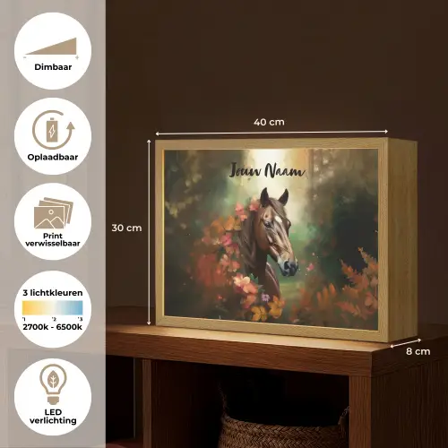 Paard - Bloemen - Natuur - Dieren - Bos - Oranje Light Box met batterij (Wandlamp kind) middel -USP_websiteoverzichtNL