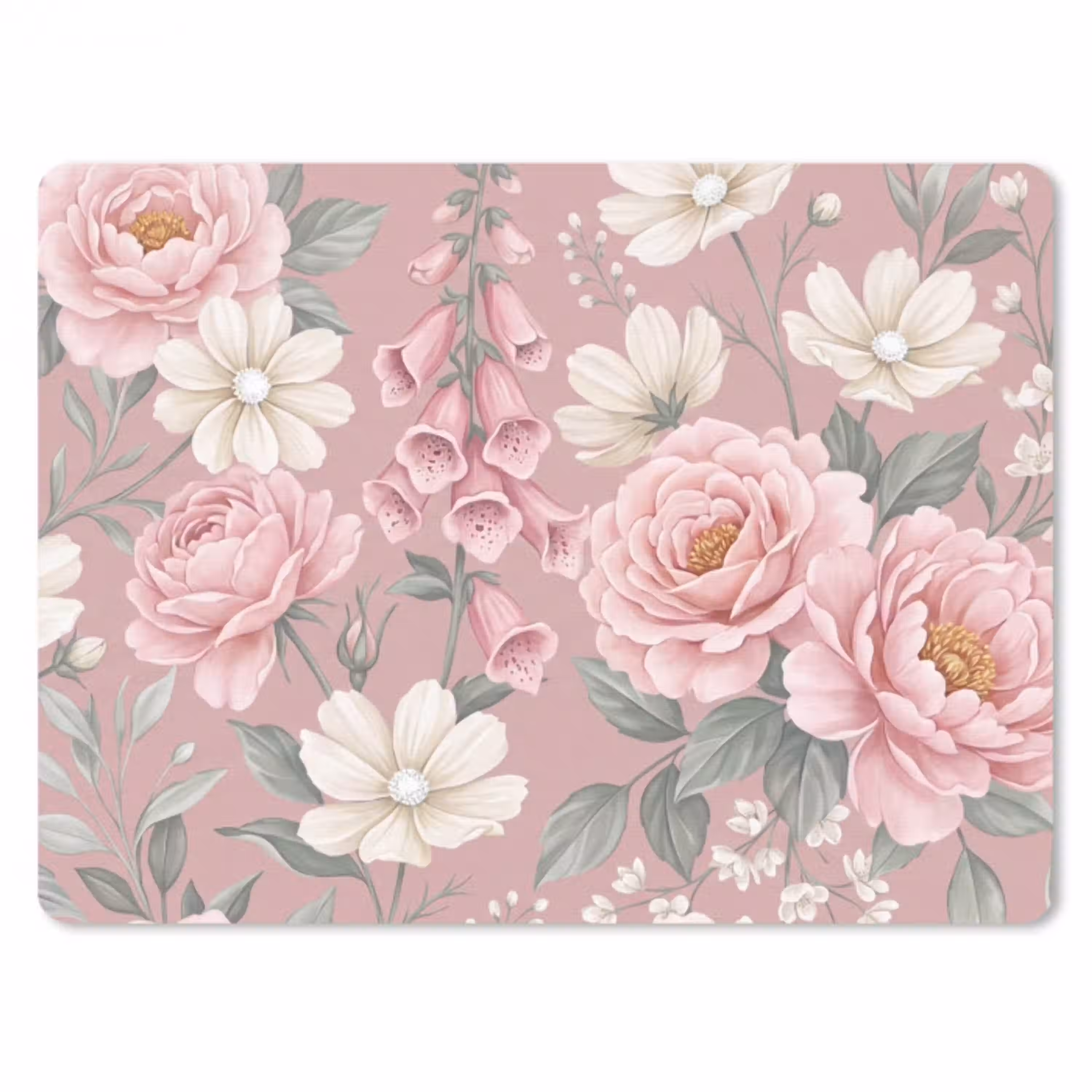 Pioenrozen - Vingerhoedskruid - Pink muismat rubber klein -3d