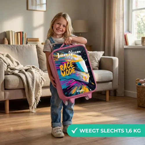 Racehelm - Abstract - Verf - Kleurrijk Kinderkoffer - Roze klein -sfeer2_NL