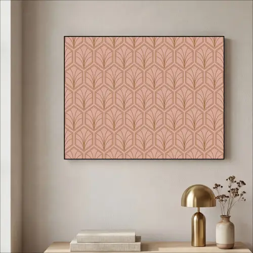 Zalmroze - Patroon - Geometrisch Textielframe zwart klein 947 -sfeer2