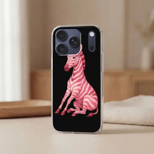 Zebra - Roze - Gestreept Telefoonhoesje iPhone 17 Pro klein -sfeer2