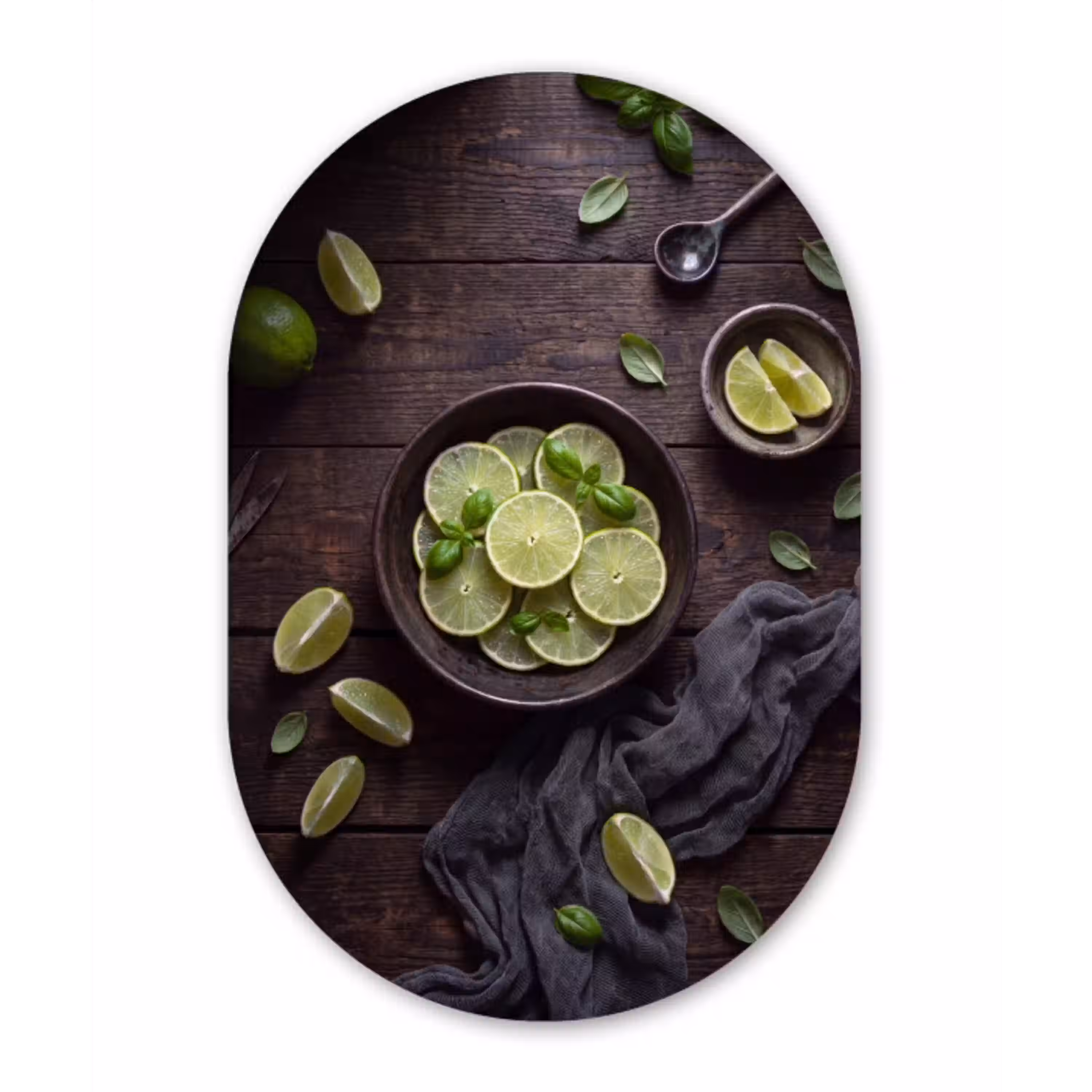 Fruit - Groen - Eten Wandcirkel Ovaal Glas middel -3d