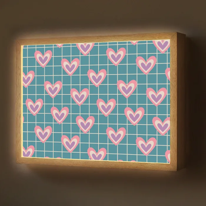 Hartjes - Raster - Patroon - Blauw Light Box met batterij (Wandlamp) middel 907 -z3d_website