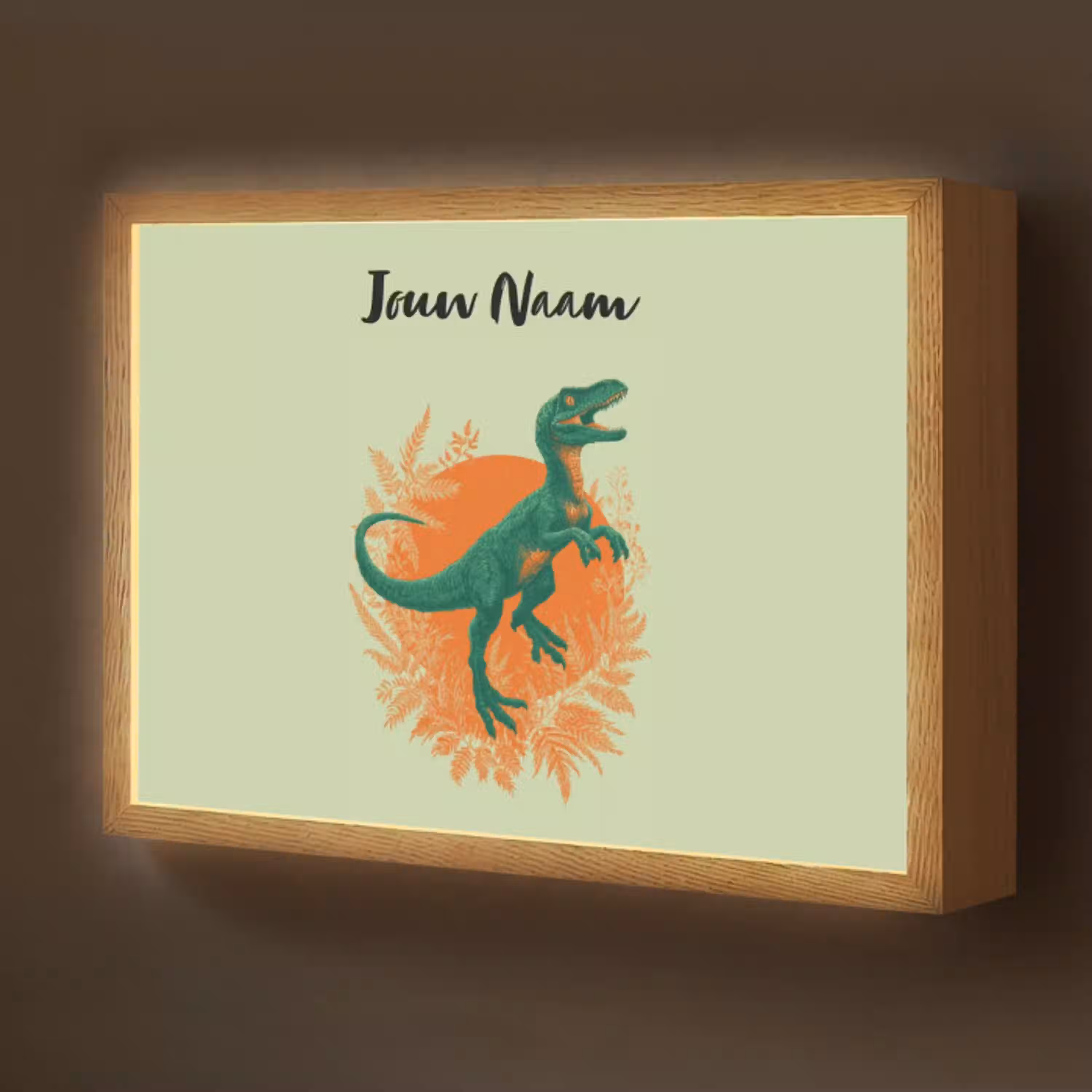Dino - Groen - Bladeren - Cirkel Light Box met batterij (Wandlamp kind) middel -z3d_website