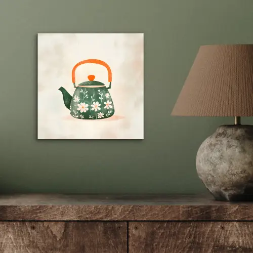 Theepot - Groen - Bloemen - Oranje aluminium wit klein -sfeer2