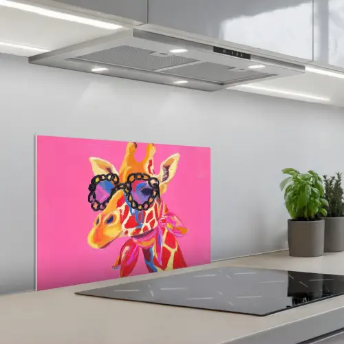 Giraf - Roze - Bril - Sjaal keuken achterwand spatscherm klein -3d_schuin