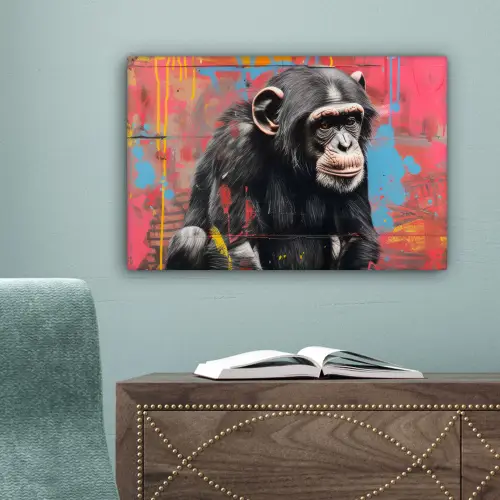 Graffiti - Chimpansee - Dieren - Street art - Banksy canvas 2cm klein -sfeer4