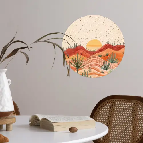 Landschap - Heuvels - Zonsondergang Wandcirkel behangsticker klein -sfeer3