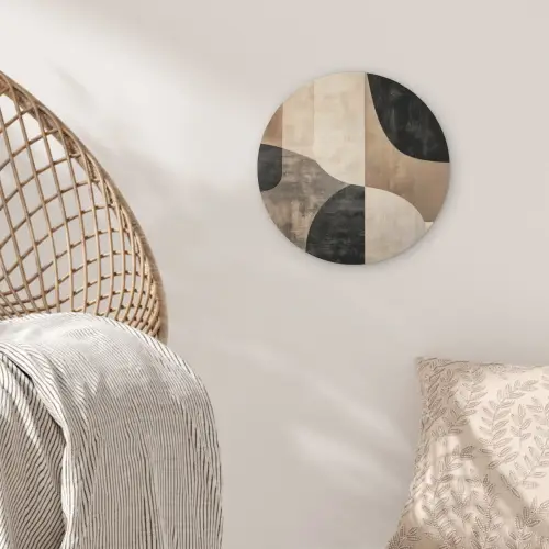 Abstract - Vlakken - Zwart - Rond Akoestische PET Vilt - Rond klein -sfeer4