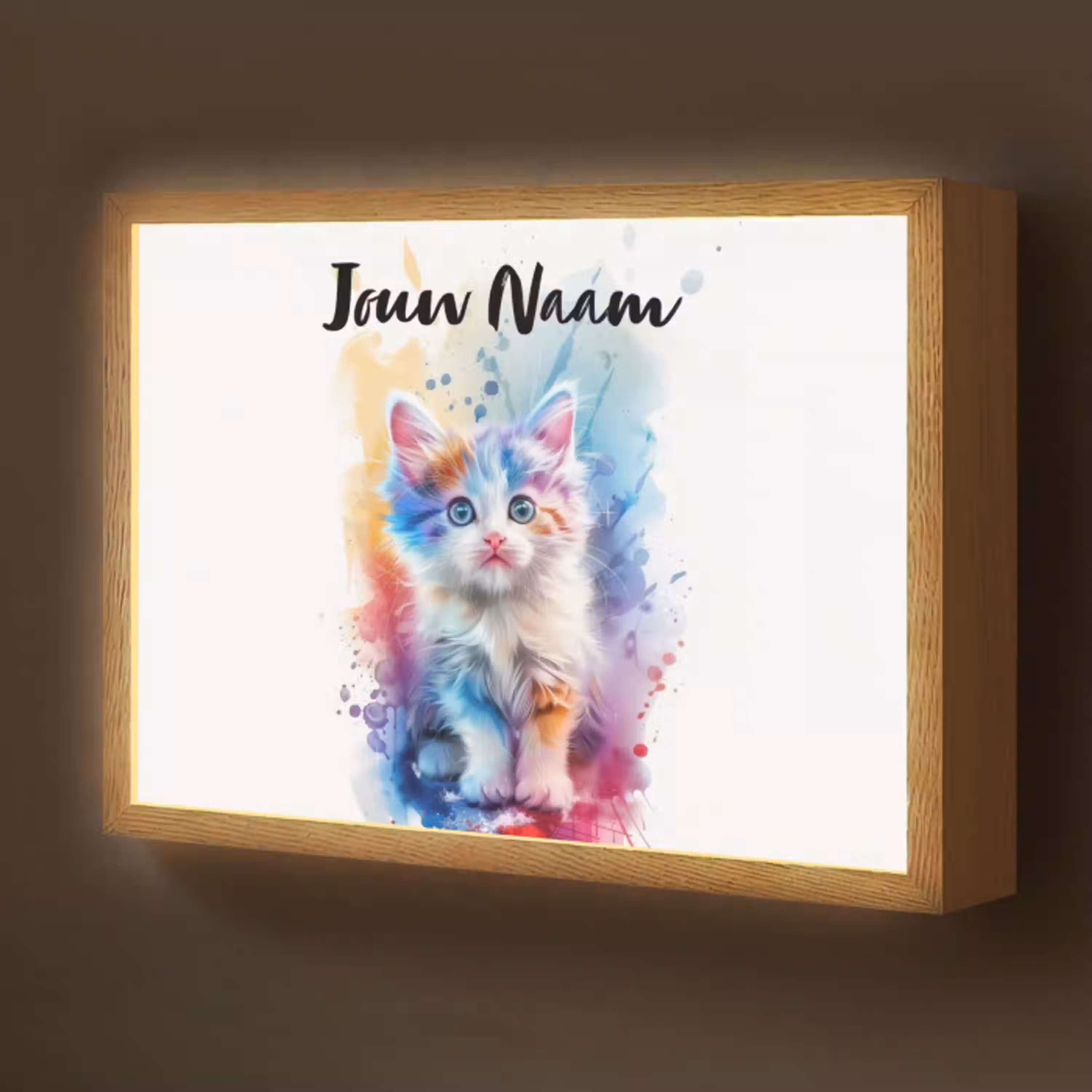 Kat - Kleurrijk - Verf - Dier - Wit Light Box met batterij (Wandlamp kind) middel -z3d_website