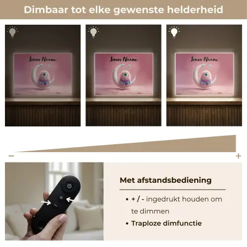 Maan - Monster - Roze Light Box met batterij (Wandlamp kind) middel -USP_dimbaarNL