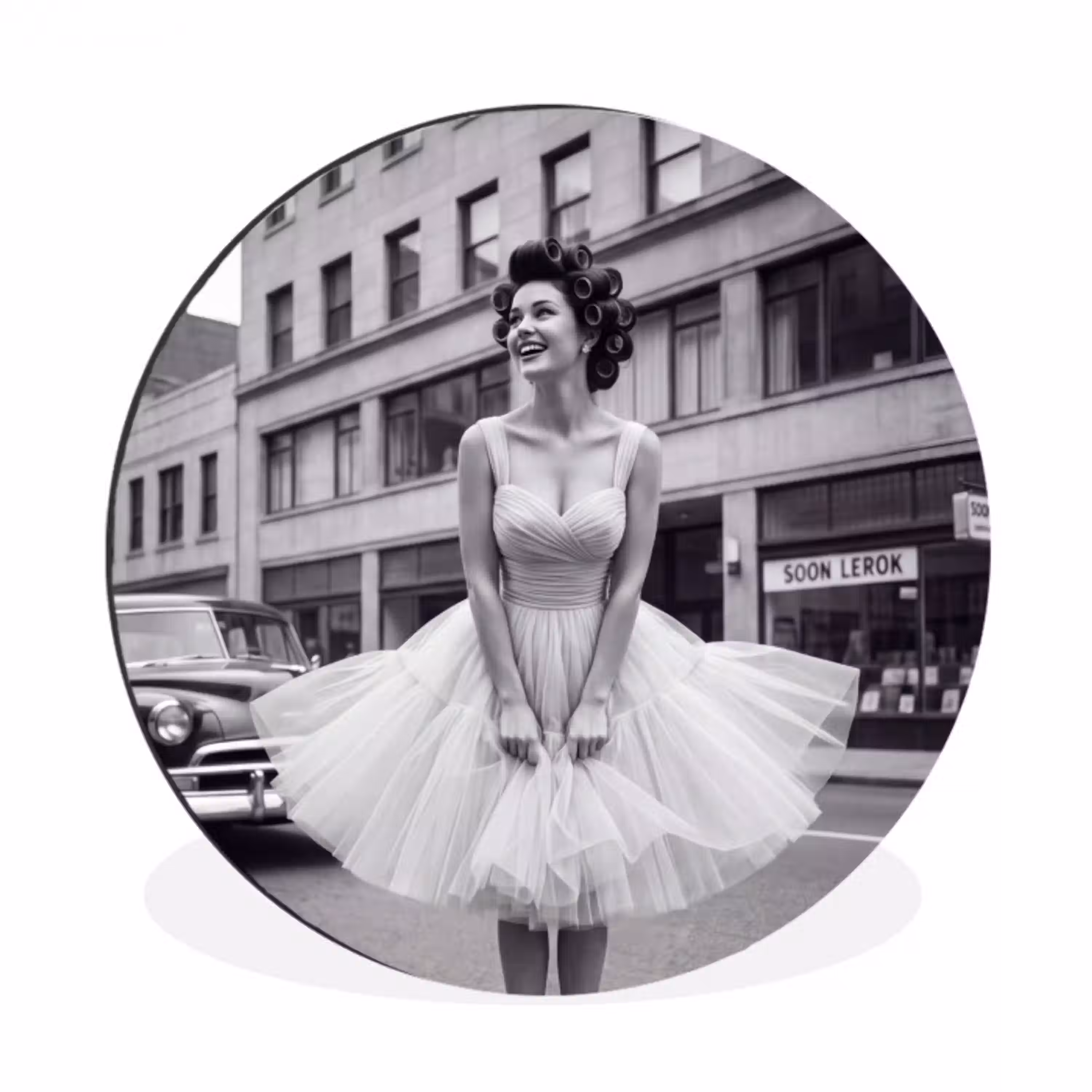 Retro - Vrouw - Zwart - Wit Wandcirkel aluminium klein -3d