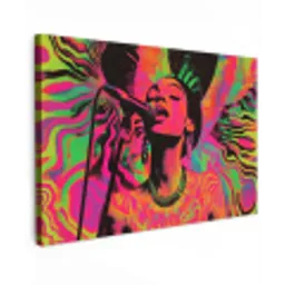 Vrouw - Microfoon - Neon Tuinposter op houten frame 2 cm dik klein -3d