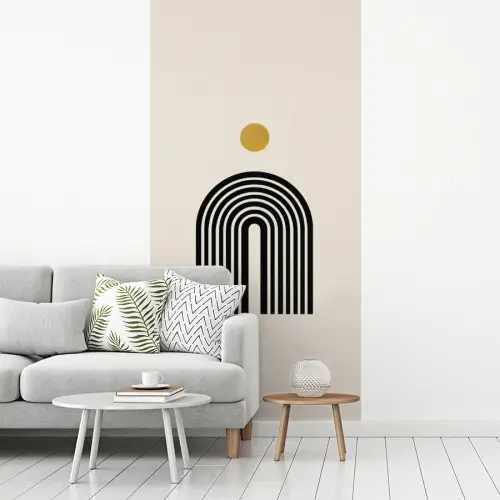 Minimalistisch - Zwarte boog - Gouden cirkel fotobehang vinyl groot -woonkamer
