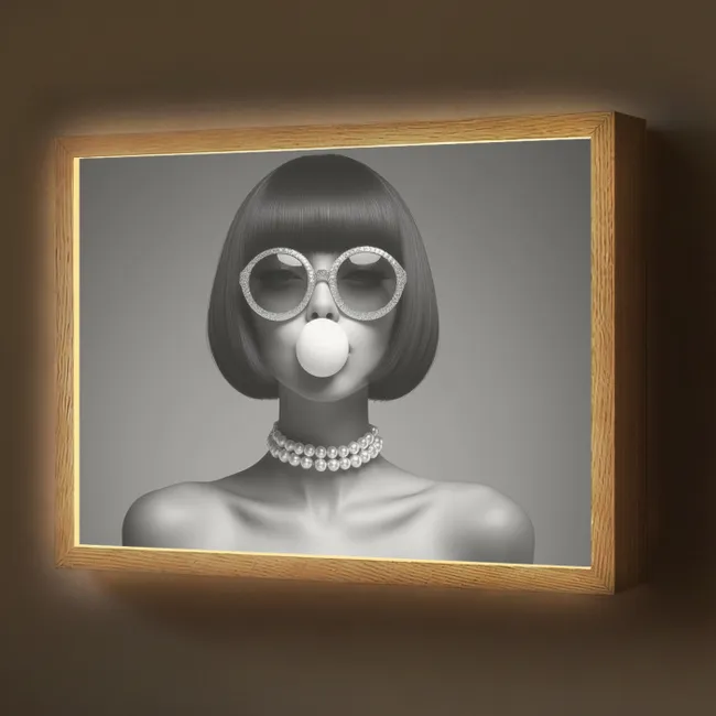 Lightbox - Wandlamp - Vrouw - Zwart Wit - Ketting - Zonnebril