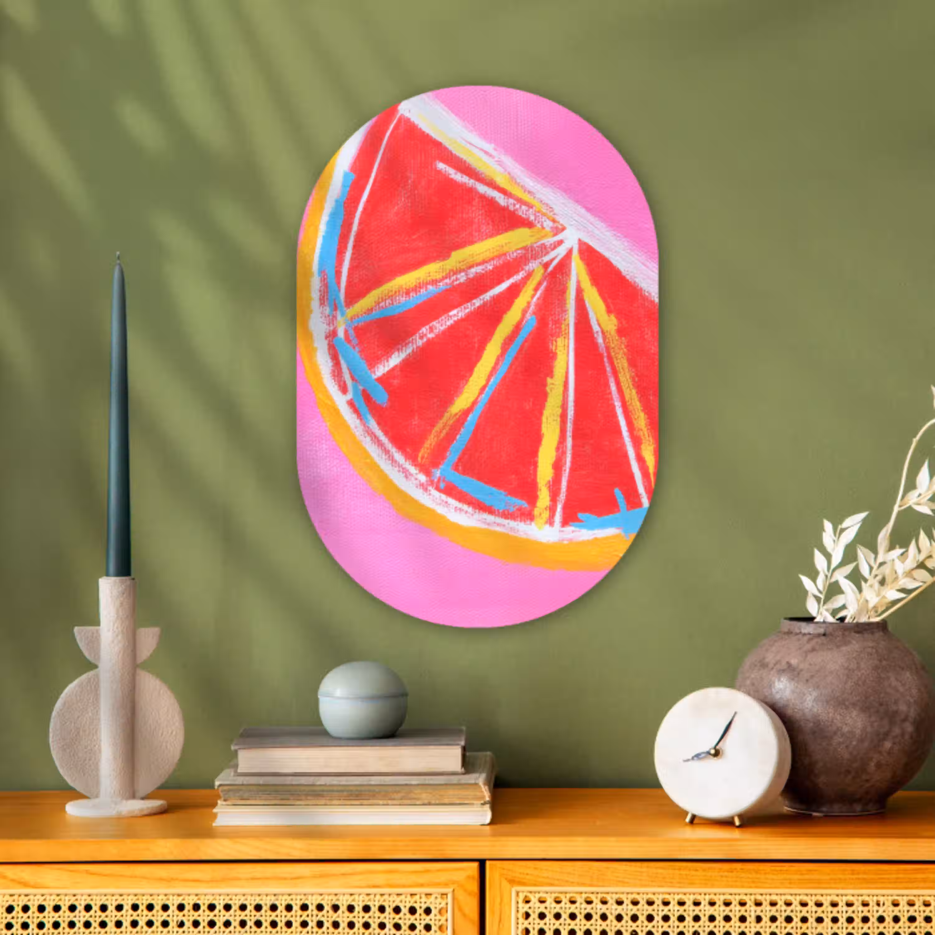 Grapefruit - Geschilderd - Roze - Strepen Wandcirkel Ovaal Forex klein -sfeer2