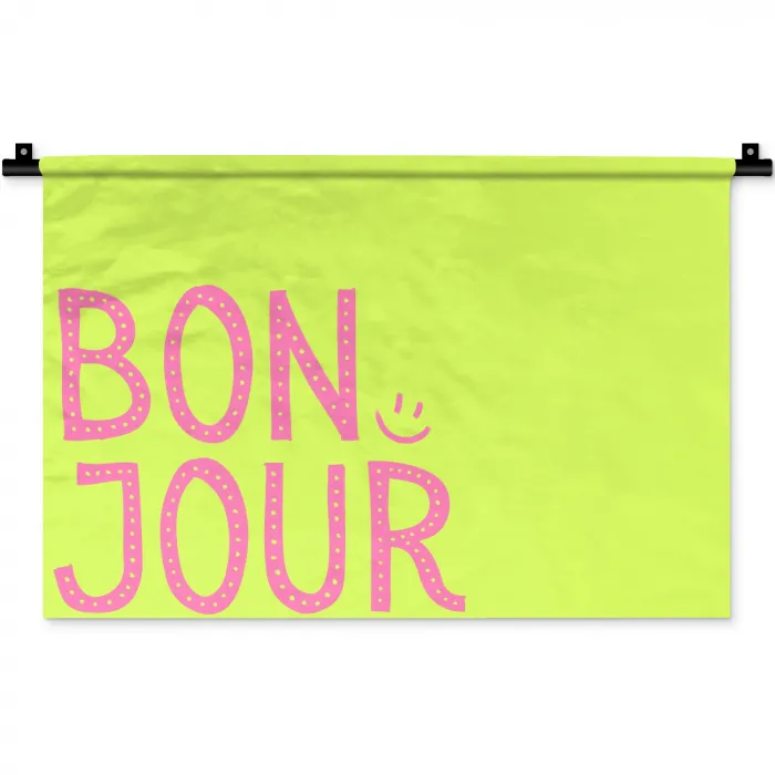 Groen - Smiley - Bonjour - Roze Wandkleed katoen klein -zz3d