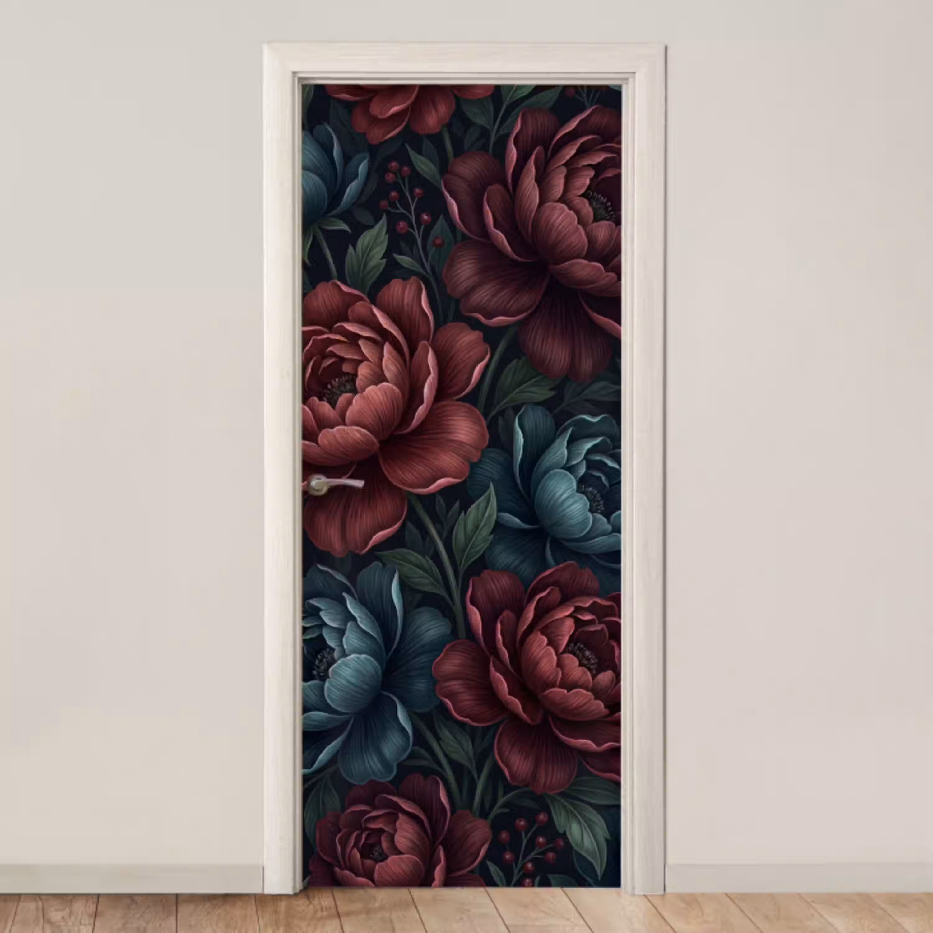 Bloemen - Patroon - Natuur - Klassiek - Donker deurposter klein -3d_beige