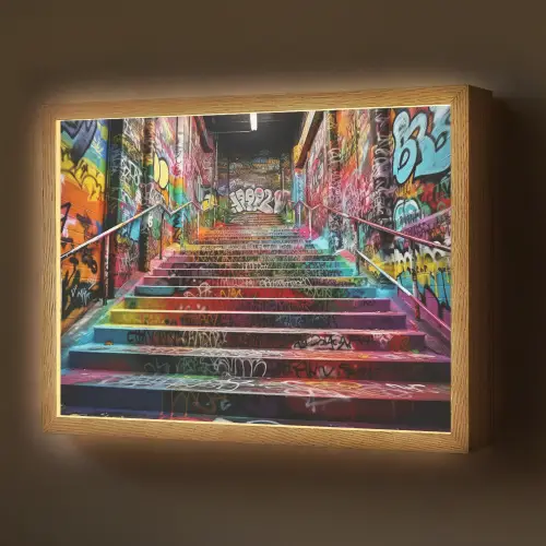 Trap - Graffiti - Kleuren - Kunst Light Box met batterij (Wandlamp) middel -z3d_website