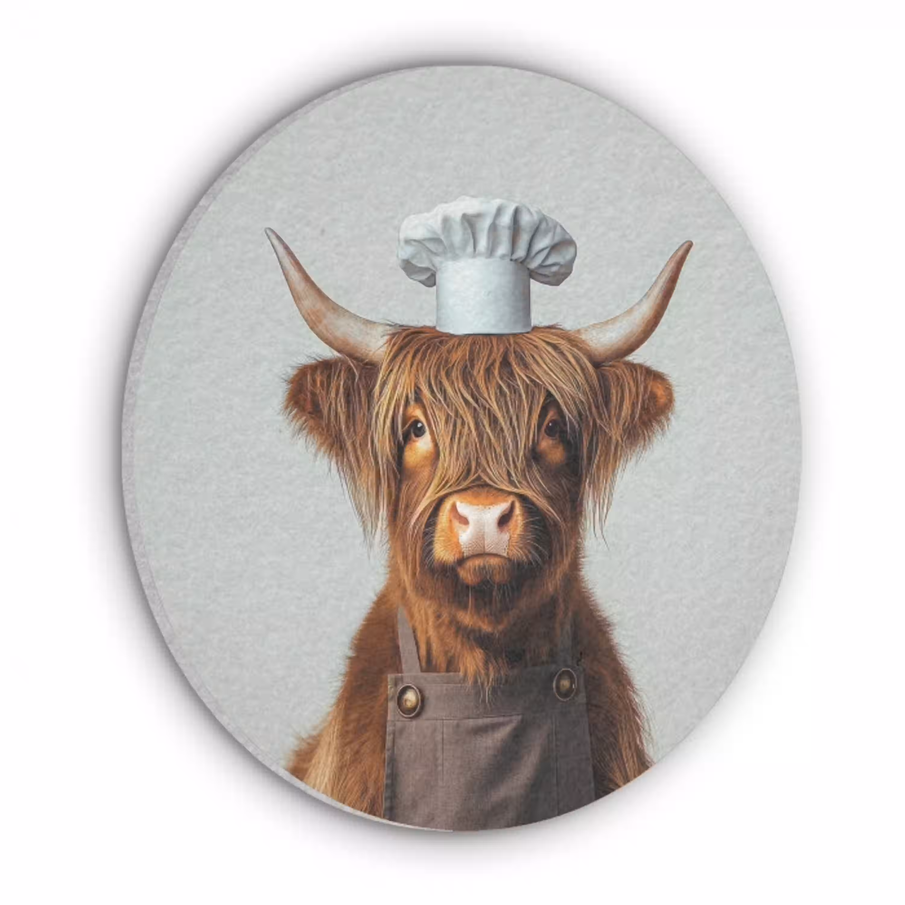 Schotse Hooglander - Bruin - Hoorns - Kokskleding Akoestische PET Vilt - Rond klein -3d