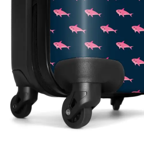 Patronen - Roze haaien op donker blauwe achtergrond NBS - Handbagage koffer - Kinderen Unisex middel -wiel