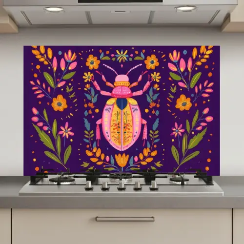 Kever - Felgekleurd - Bloemen - Bladeren keuken achterwand spatscherm klein -3d_website