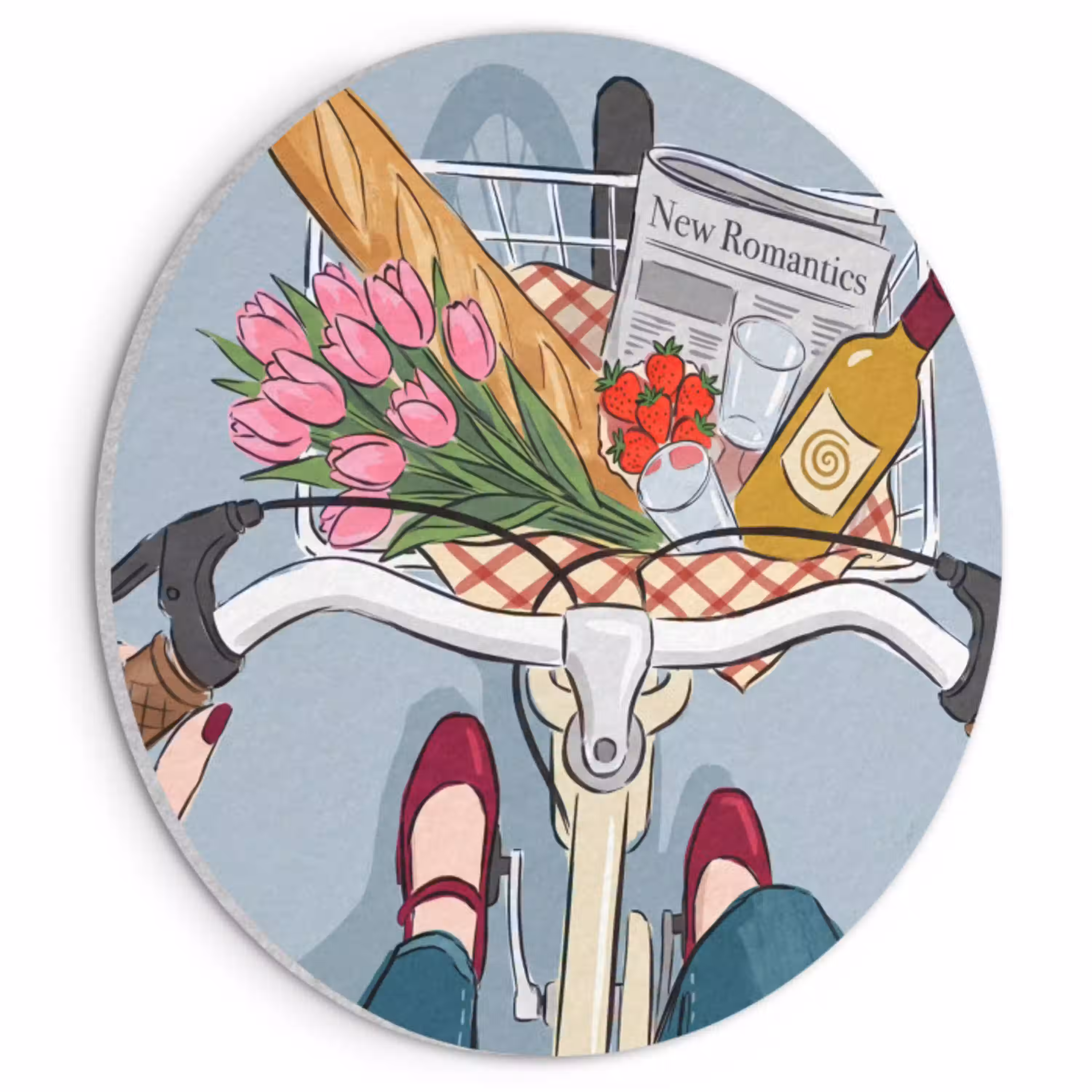 Fiets - Picknick - Zomer - Illustratie Akoestische PET Vilt - Rond klein -3d