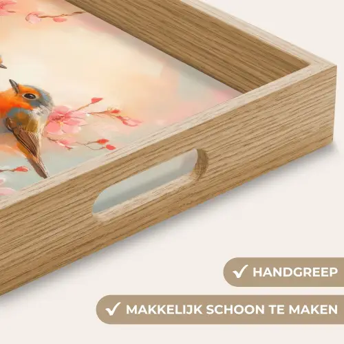Roodborstjes - Sierlijk - Bloesemtak Dienblad Rechthoek middel -USP_HandgreepNL