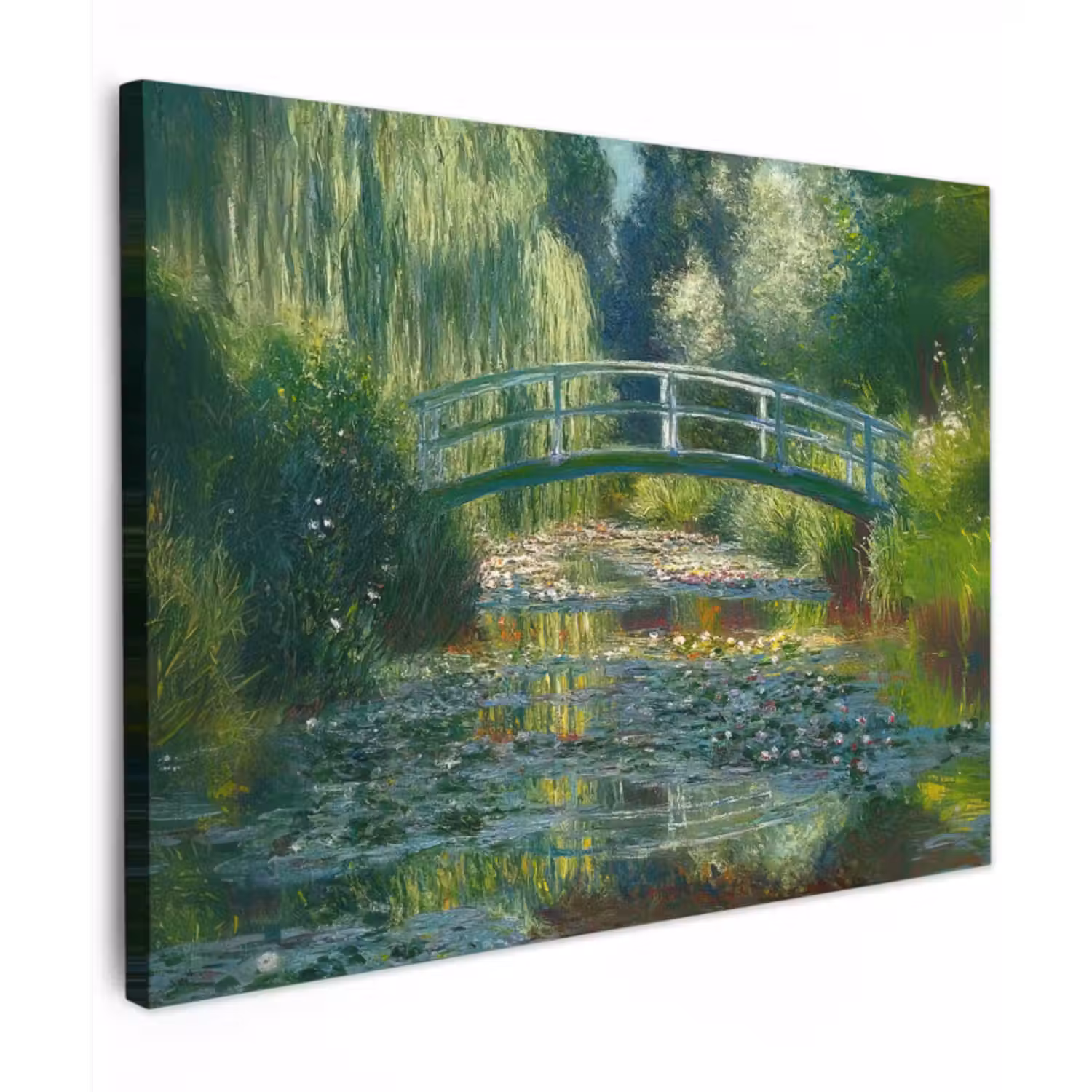 Canvas schilderij - Brug - Hout - Vijver - Waterlelies