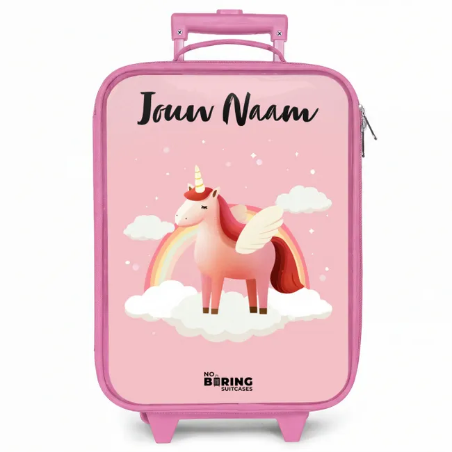 Kinderkoffer roze met naam - Eenhoorn - Vleugels - Roze - Regenboog