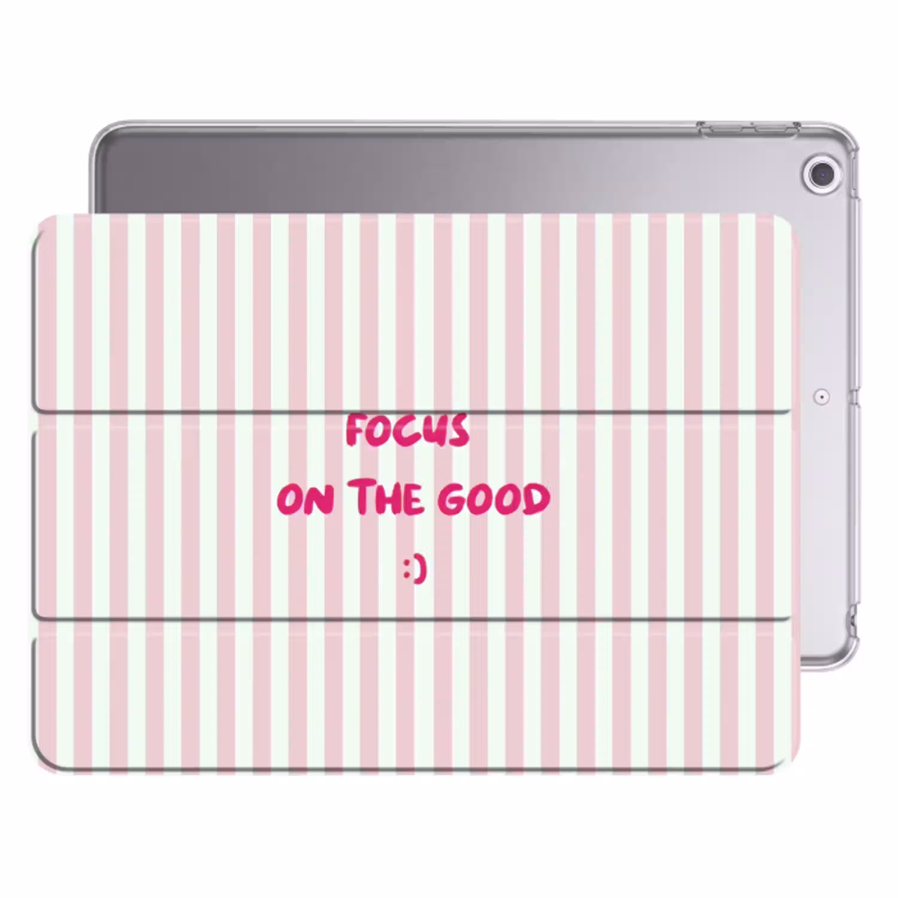 Focus on the good - Strepen - Roze - Smiley Apple iPad 2017 middel -threedimensional_3d_global